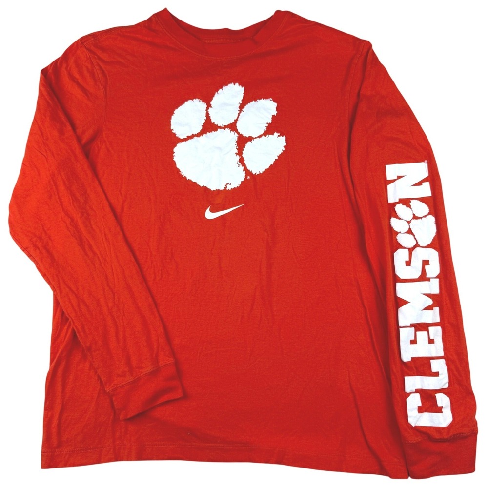 Nike Clemson Tigers Shirt Mens S Orange Long Sleeve Paw Print Graphic Fan Tee